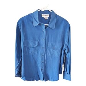 NWT Vintage Alexandria 100% Silk Button-Down Blouse - Blue - Size L